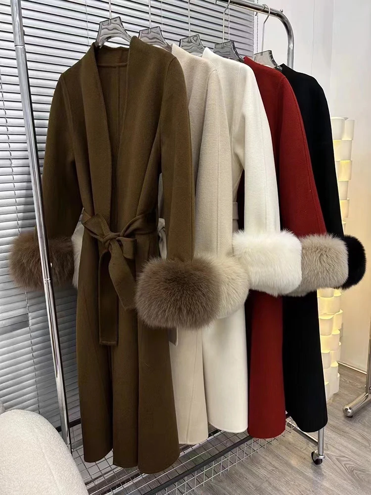 2024 роскошная женская зимняя теплая шерстяная верхняя одежда из натурального