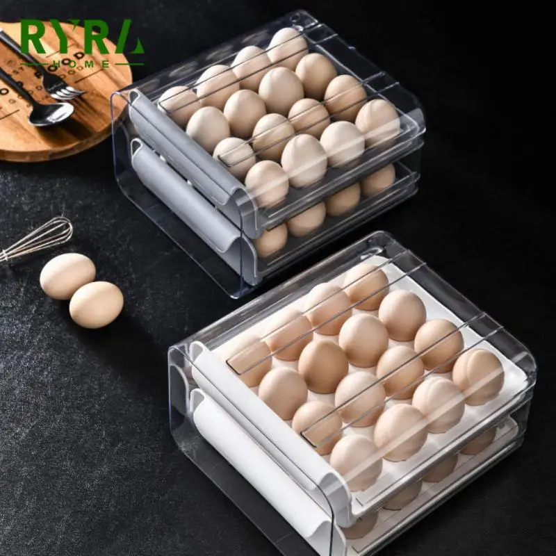 

32 Grids Egg Storage Box Double Layer Egg Tray Practical Airtight PET Fresh Preservation Egg Organizer For Home Fridge Wholesale