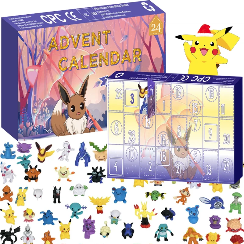 

Pokemon Calendar Gift Box Pikachu Eevee Christmas Advent 24 Countdown Animation Figure Model Toys For Children Christmas Gifts