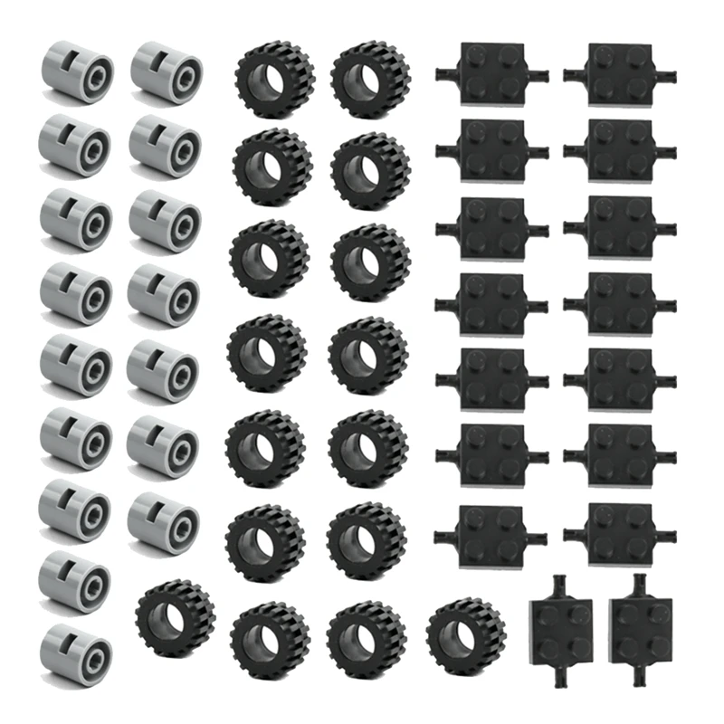 

48PCS Mini Wheel Axles Pack Block Car Accessories Tyre Hub Classic Building Bricks Children DIY Toys Blocks Plastic For Kids