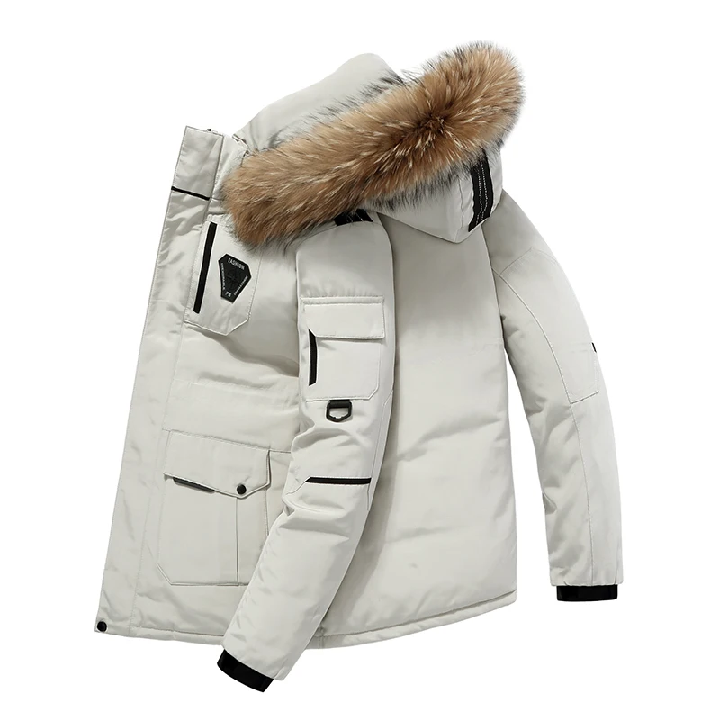 Winter New Men Solid Color Parkas White Duck Down Men's Stand Collar Warm Thick Jacket Male Detachable Hat Casual Parka Coat