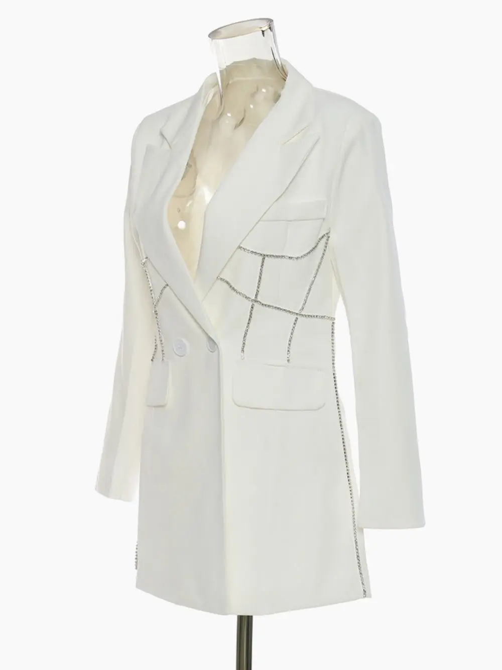 Fashion Women's Blazer Crystal Chain Design New Notched Long Sleeves Solid High Waist Slim Suit Jackets Female пиджак женский