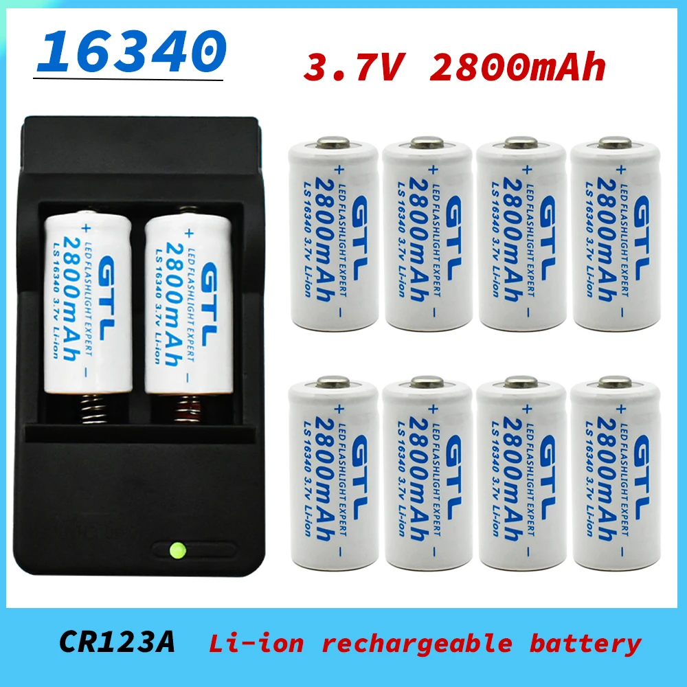 

New 3.7V 2800mAh 16340 Li-ion Rechargeable Battery CR123A Battery for Laser Pointer LED Flashlight Portable Battery + Charger