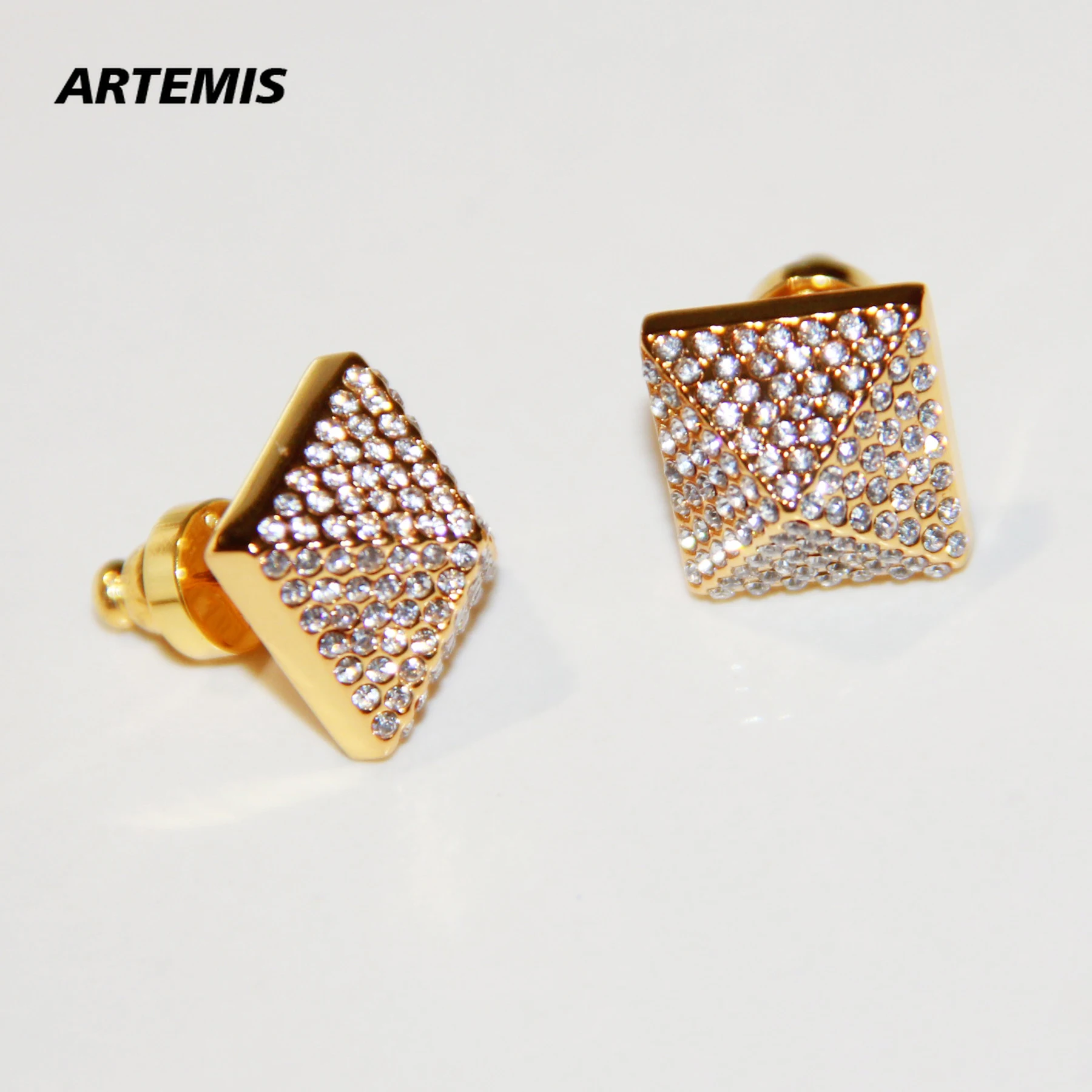 

Designer Brand Full Diamond Sparkling Rivet Gem Square Earrings Women Europe Luxury Jewelry