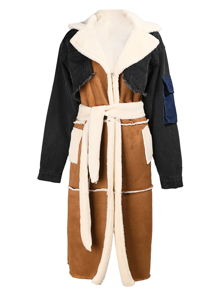 Женская куртка с отложным воротником DEAT джинсовое пальто составного кроя