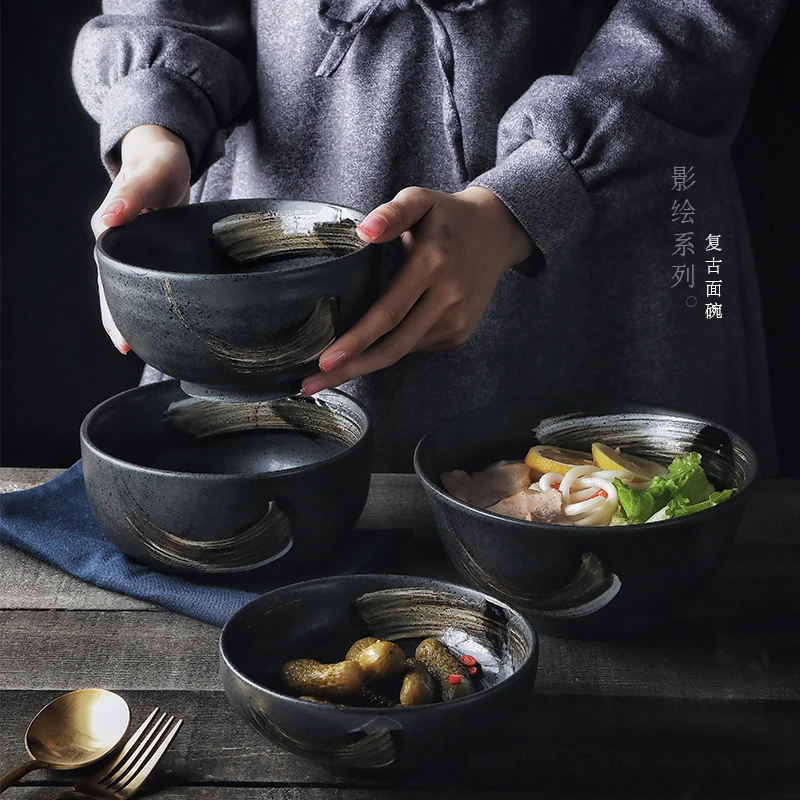 

Rhe Japanese ceramic bowl for rice, noodle soup bowl, restaurant, kitchen, home decoration cutlery