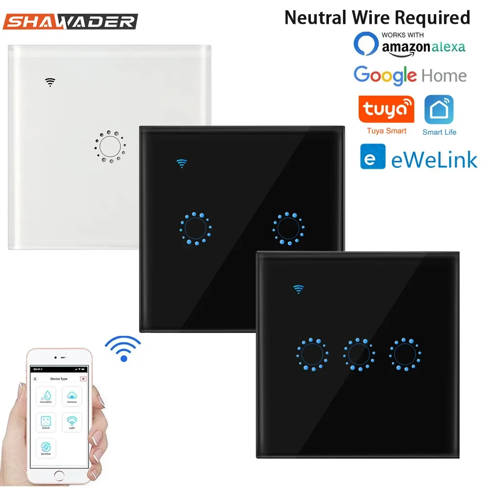 

NEW WiFi Smart Life Ewelink Light Switches EU Square Wall Touch Glass Panel Wireless Remote Control By Alexa Home