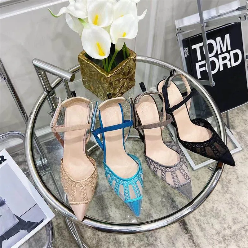 

Женские сандалии с острым носком, летние сетчатые туфли на высоком каблуке, 2022