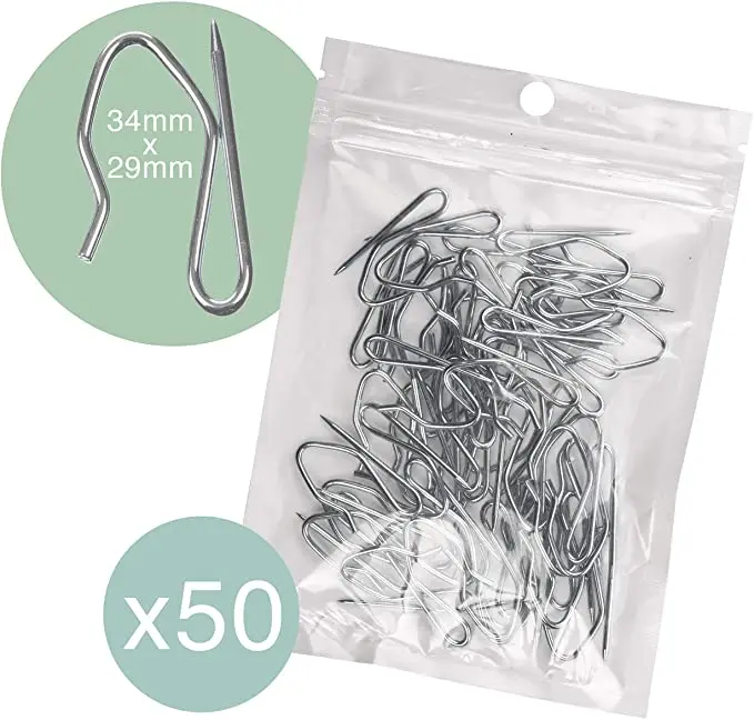 

Metal Curtain Hooks, 50PCS Drapery Hook Pins Stainless Steel Pin-on Hooks for Window Curtain, Shower Curtain, Door Curtain (1.2"