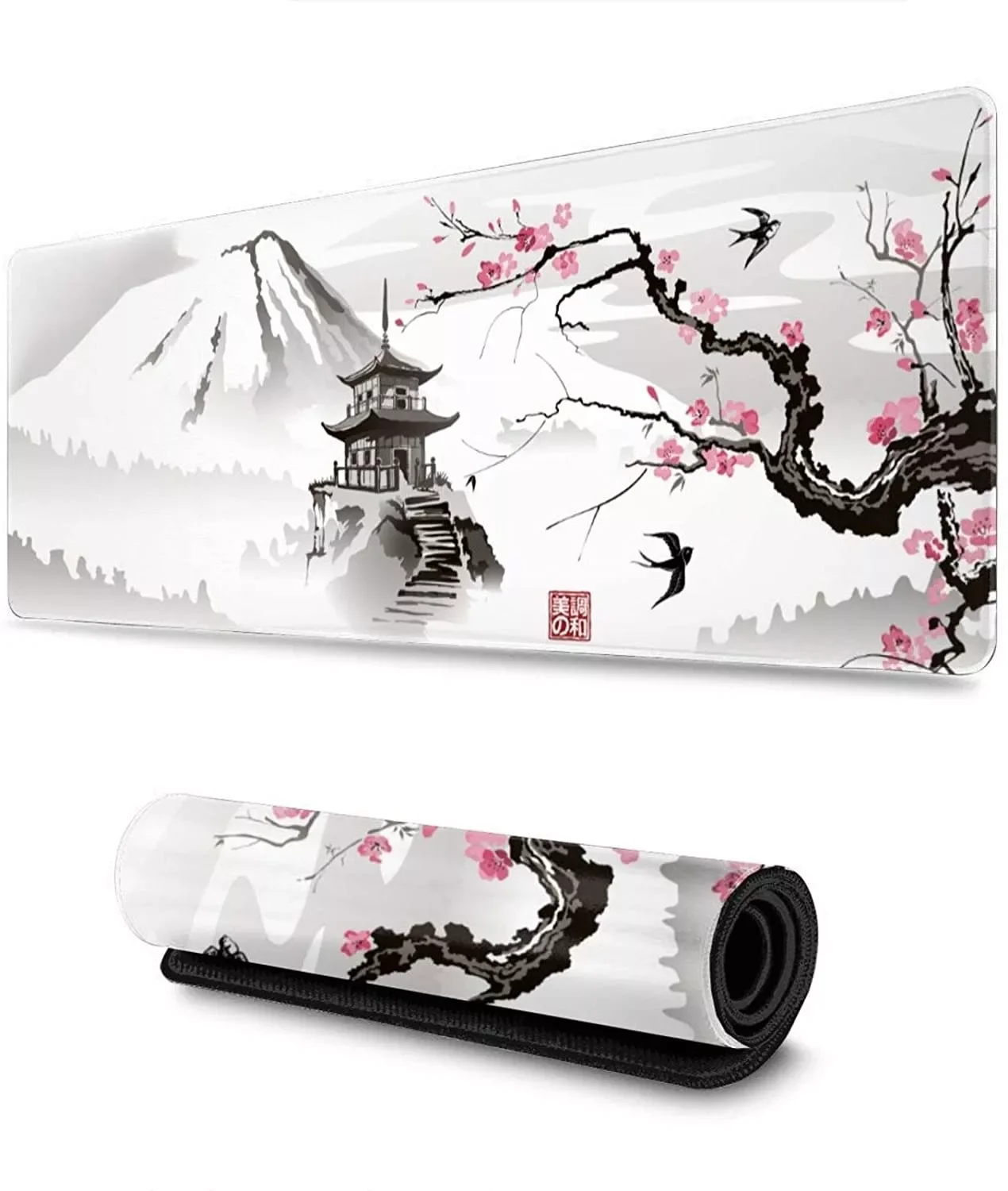 

NEW Sakura Mousepad Custom Computer New Desk Mats Office Laptop Natural Rubber Soft Mouse Pad Japanese Pagoda And Cherry Blossom