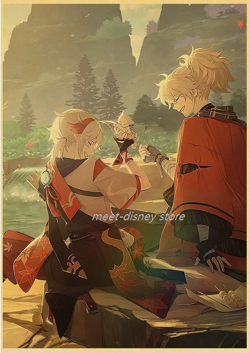 Популярная игра постеры Genshin Impact мультфильм крафт-бумага декор для комнаты