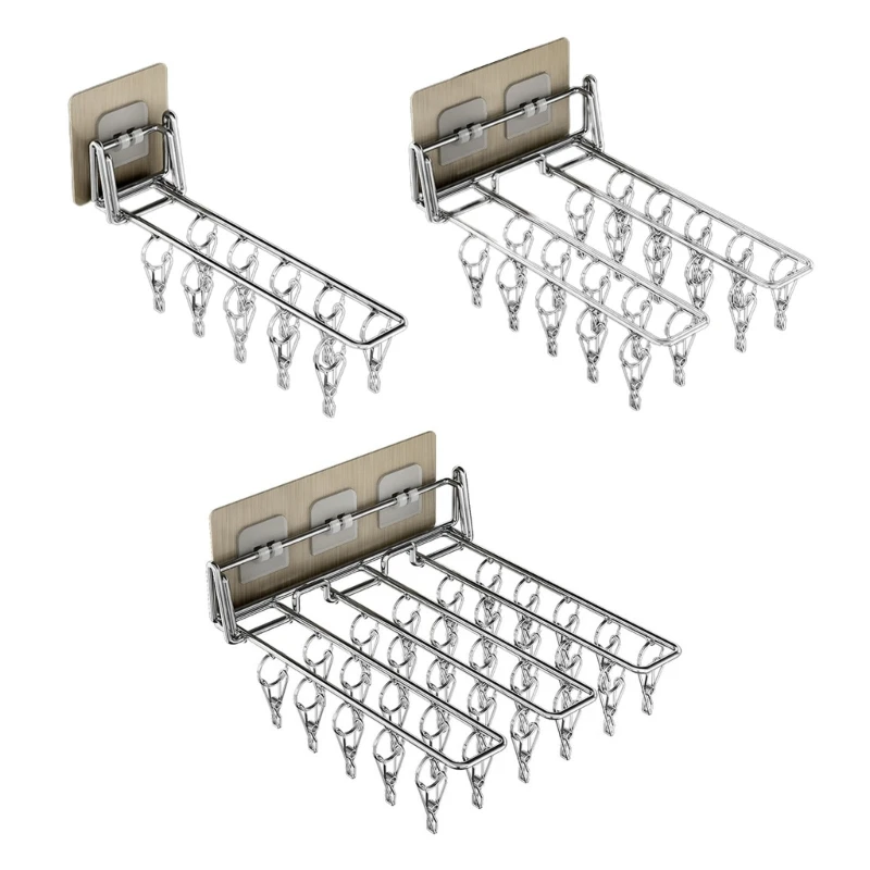 

Вешалка для сушки одежды на балконе, настенный зажим для хранения, складная вешалка из нержавеющей стали для сушки носков, полотенец, бюстга...