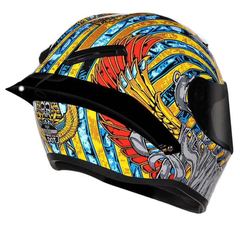 Full Face Motorcycle  Professional Racing Helmet Kask Dot Rainbow Visor Motocross Off Road Touring S Pharaoh Pattern