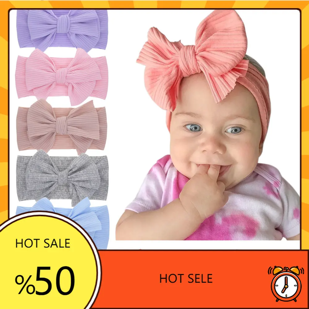 

8 Color Baby Girls Big Bow Headbands Breathable Elastic Bowknot Hairbands Headwear Infants Headdress Toddler Turban Head Wraps