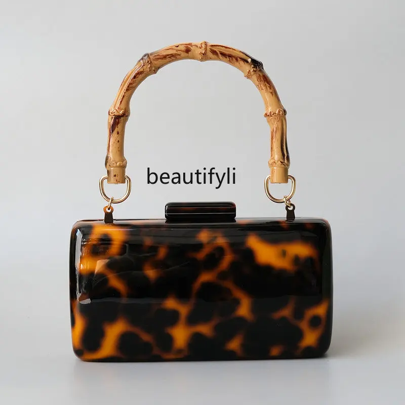 

zq Women's Acrylic Leopard Print Dinner Bag Amber Handbag Shoulder Crossbody Wedding Clutch