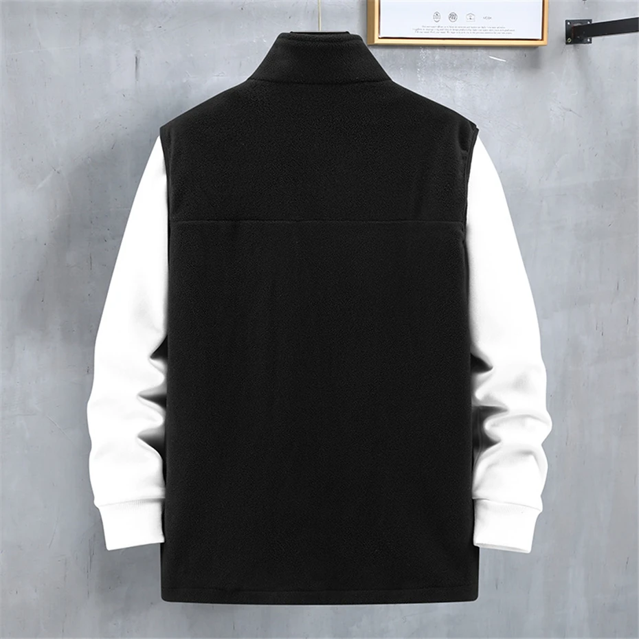 Мужской флисовый жилет Черный Повседневный без рукавов в стиле пэчворк большие