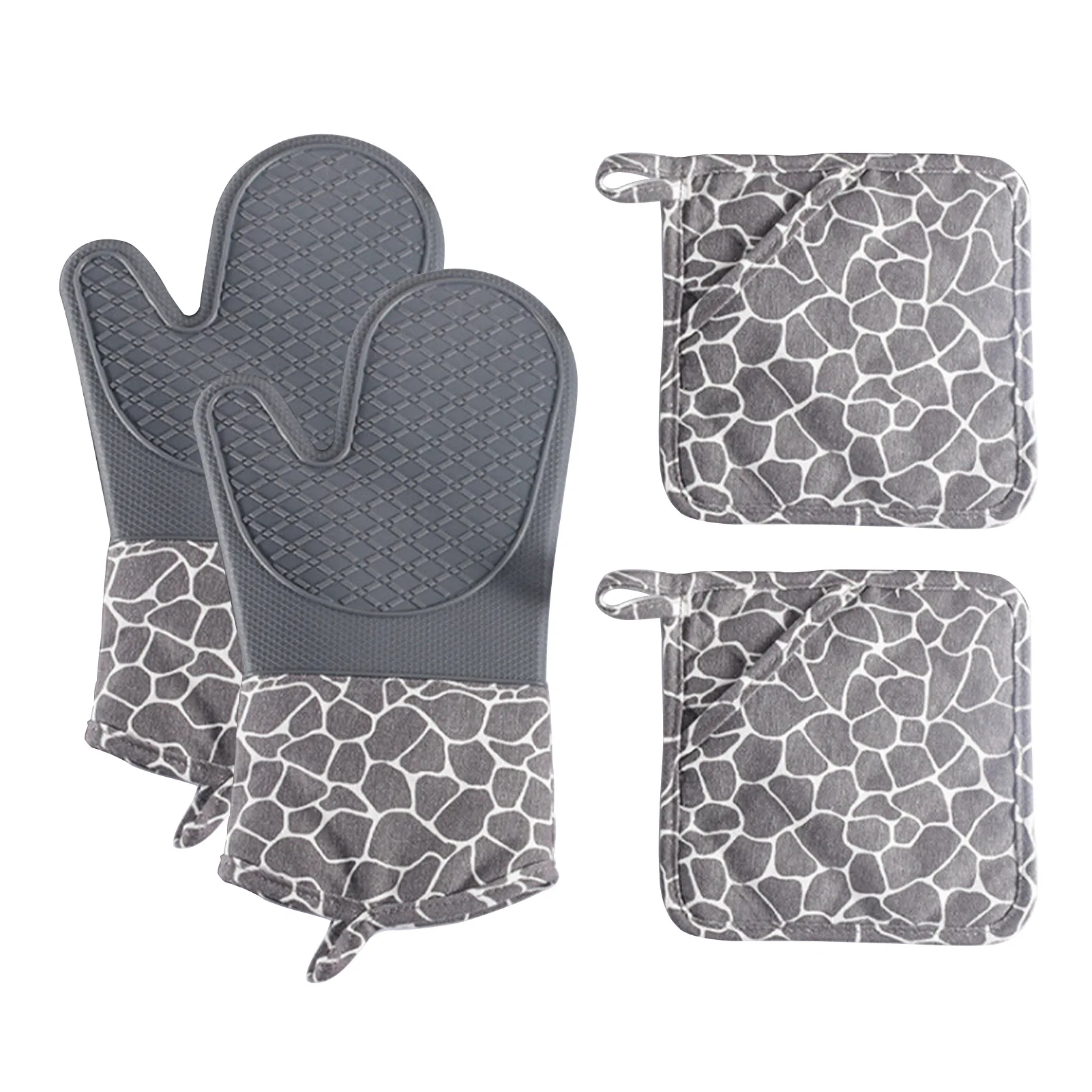 

Cooking Baking Silicone Oven Mitts Set Flexible Quilted Liner For Kitchen Non-Slip Grilling Heat Resistant Home Pot Holders
