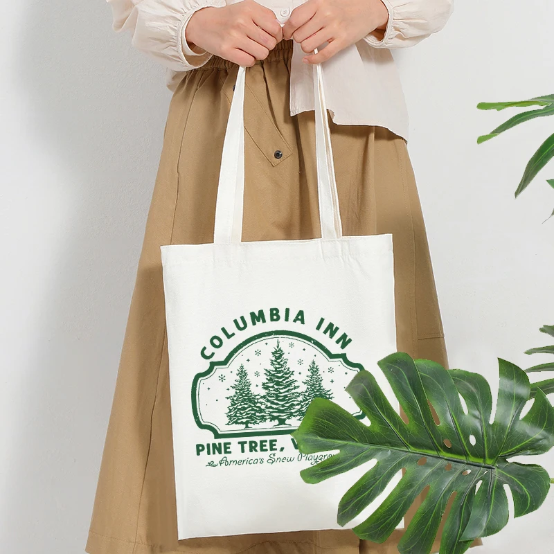 Columbia Inn Pine Tree Vermont Рождественский узор Сумки-тоут Холщовая сумка на плечо Дорожная