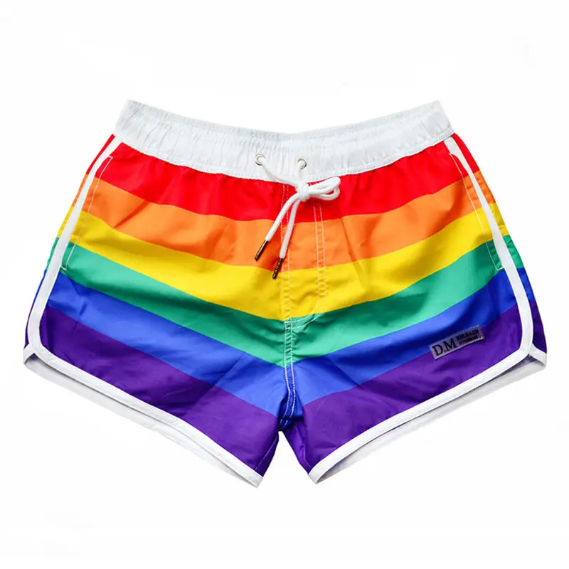 

Rainbow Swimwear Beach Shorts Men Swimming Trunks Sexy Gay Boxer Briefs Swimsuit Surf Board Bathing Underwear DM 2022