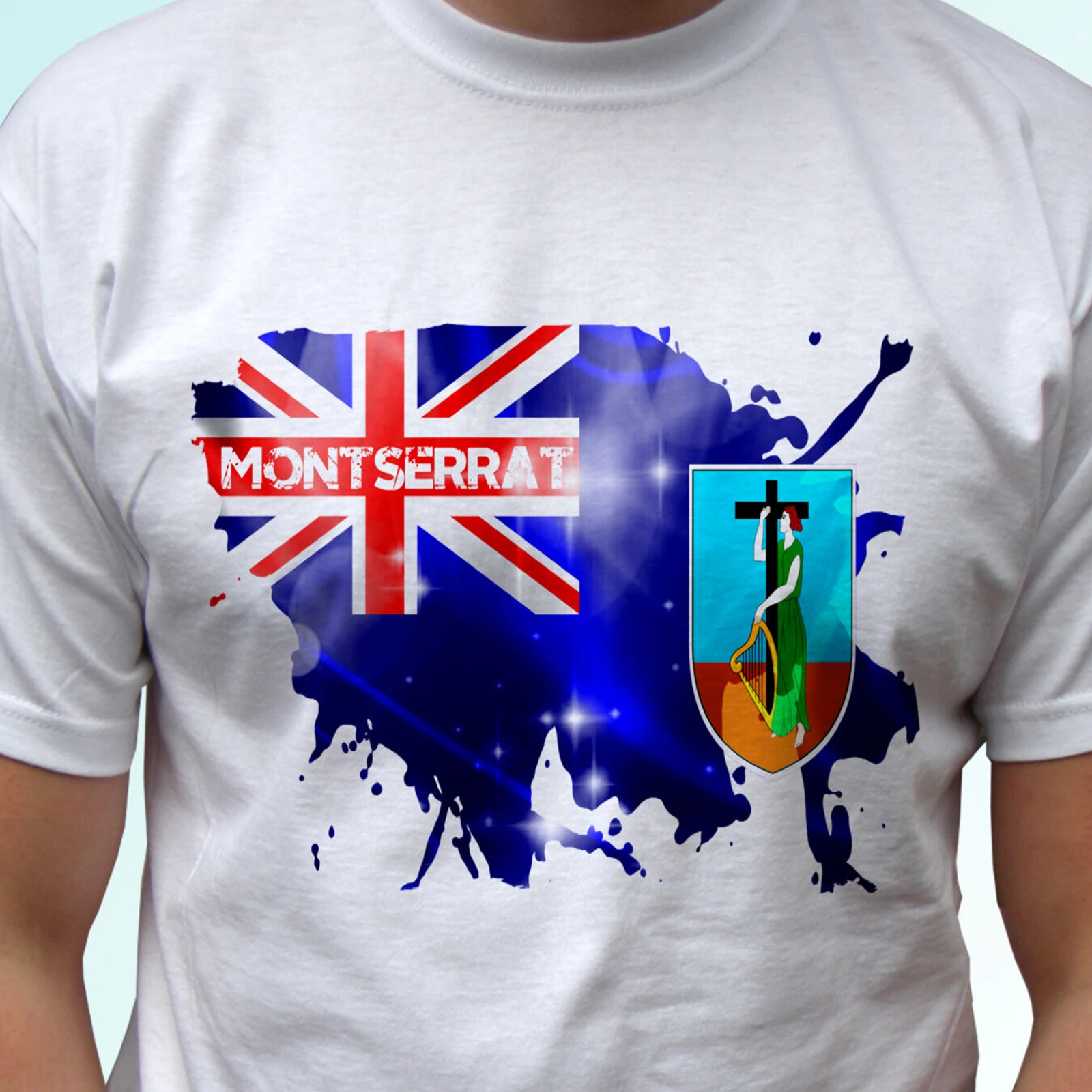 

Montserrat Flag - White T Shirt Top Country Design - Mens Breathable Top, Loose Casual Mens T-shirt S-3XL