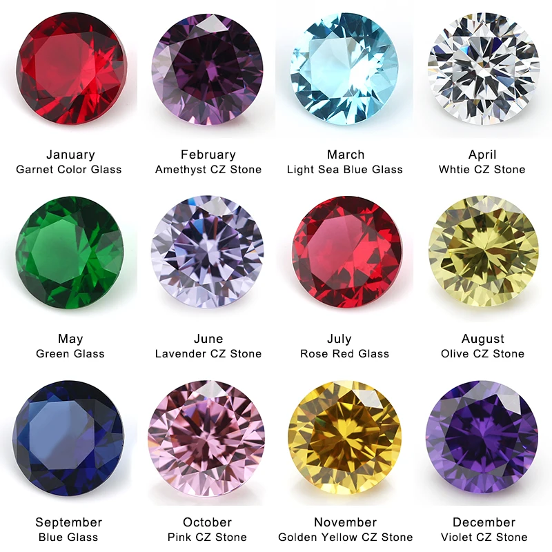 Mix 12 Color Round Birthday Stone Loose Glass and Cubic Zirconia Synthetic Gemstone Size 4mm~12mm |
