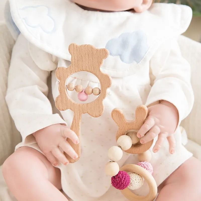 

Baby Toys Set Wooden Rattle Infant Baby Teether Musical Baby Rattles Personalized Pacifier Chain Rattles For 0-12 Months Kids