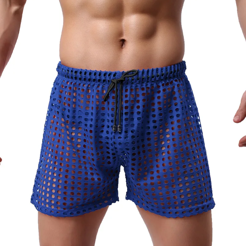 Men Mesh Underwear Sexy Boxers Gay Underpants Sleep Bottoms Low Waist Breathable See Through Penis Pouch Male Panties Shorts