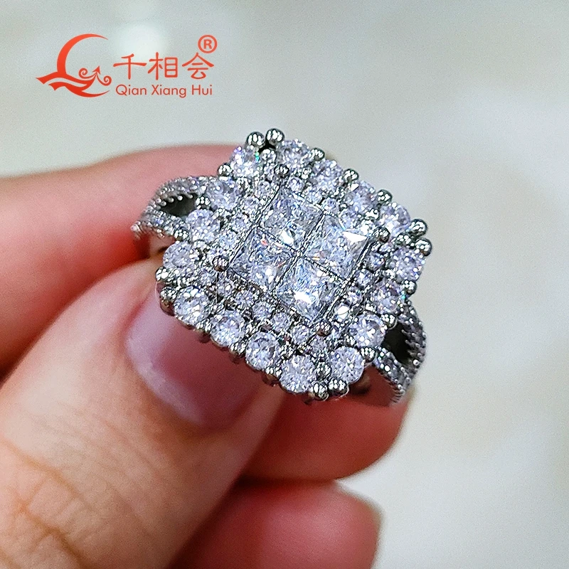 14.5mm square shape two brand ring Sterling 925 Silver Moissanite Ring Men women Male fine Jewelry gitf wedding