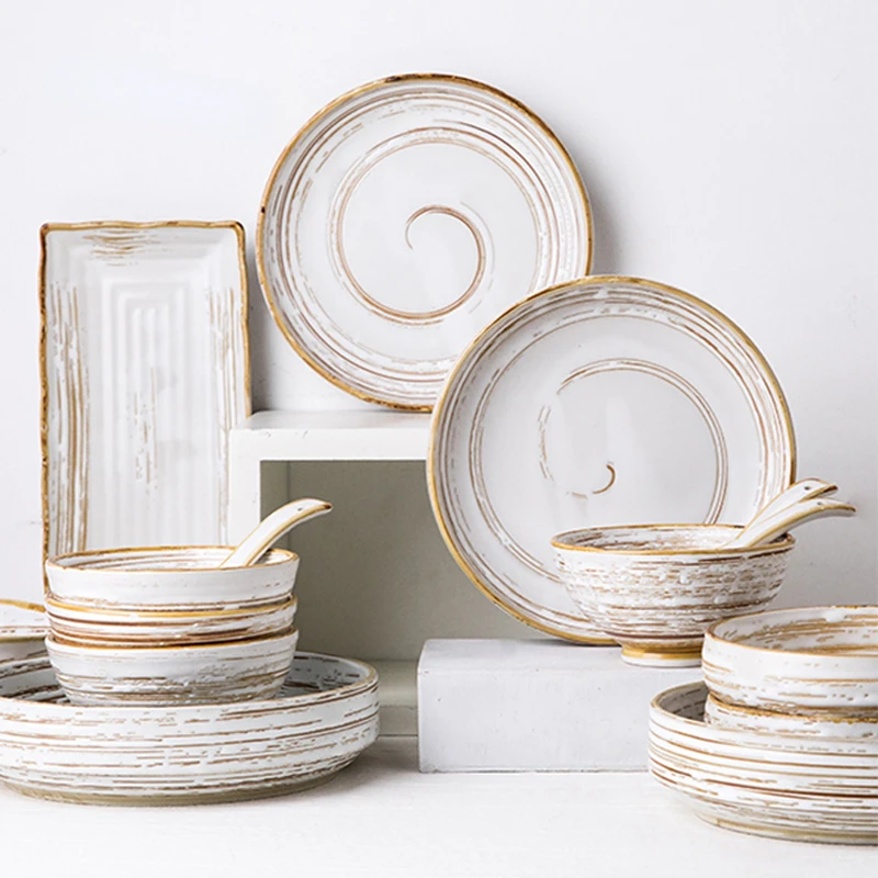 

Retro Relief Striped Ceramic Dinner Plate Nordic Tableware Spaghetti Plates Dessert Salad Dishes Dish Dining Table Serving Tray