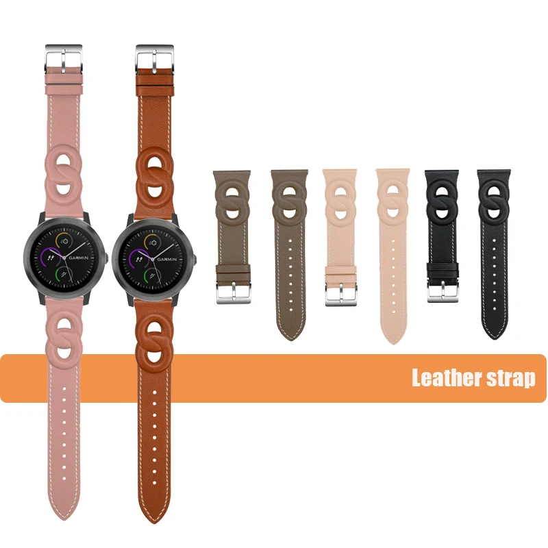 

Двойной круглый ремешок из натуральной кожи 20/22 мм для Garmin Vivoactive 3 4/ Venu2 45 мм/Forerunner 255/CAME Sq 2