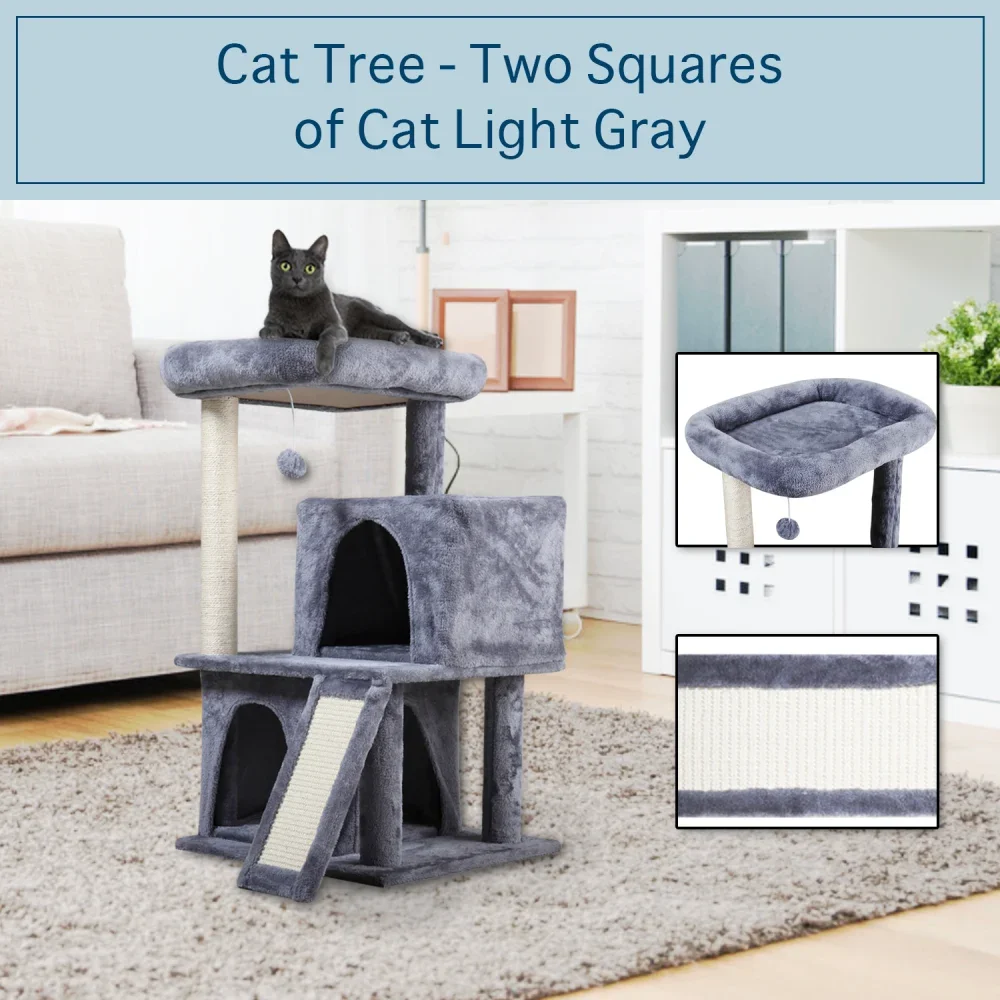 

Double-layer cat Tree with cat house and ladder - light gray XH