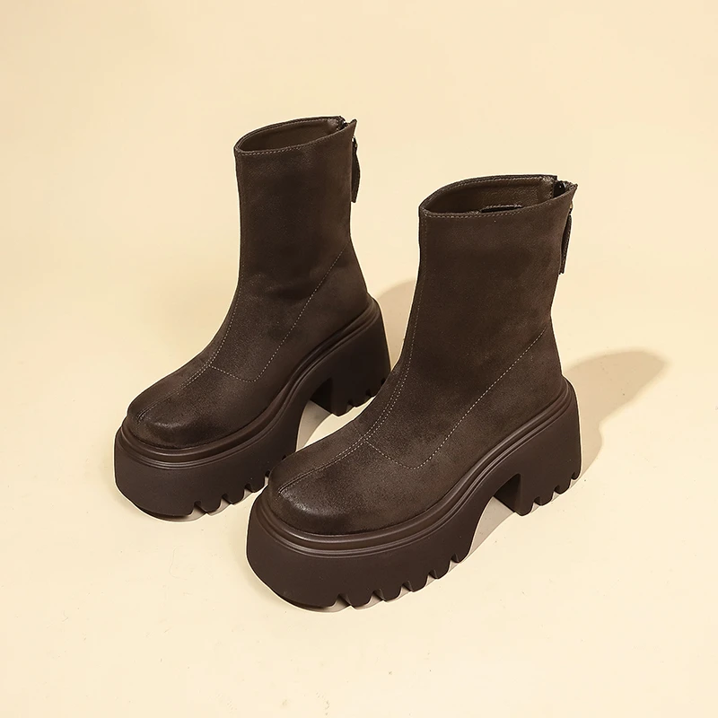 Замшевые женские ботинки на толстом каблуке размер 35 - 43 цвет в ассортименте