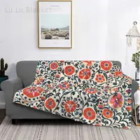 Uzbekistan Antique Floral Embroidery Bohemian Blanket Flannel Printed  Lightweight Throw Blanket for Bedroom Car Bedspreads