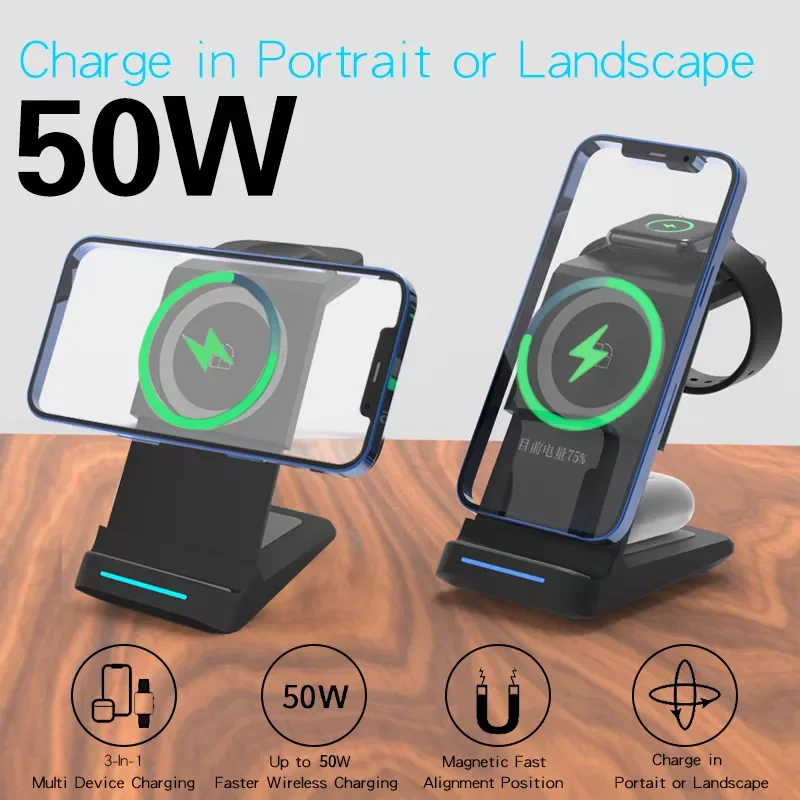 

KEPHE 3 in 1 Magnetic Wireless Charger for iPhone 13 12 Pro Max Chargers for Apple Watch 3 6 7 SE Airpods Pro 2 3 Charger Holder