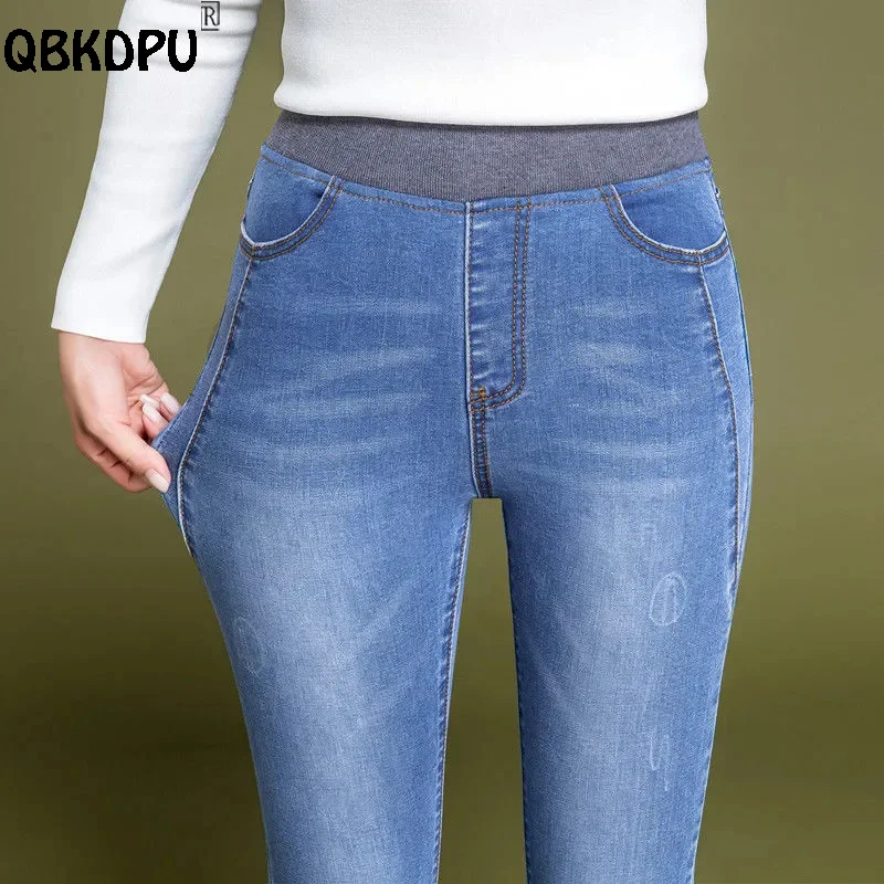 

Oversize 34 Women's Jeans High Waist Stretch Vaqueros Basic Casual Blue Skinny Pants Spring Summer Denim Leggings Ankle Length