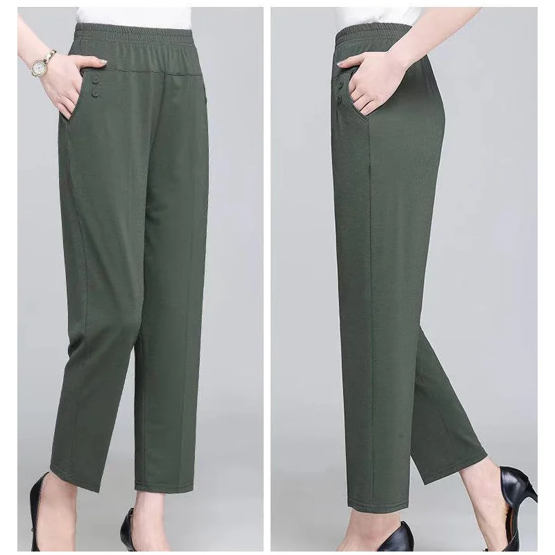 Middle-aged Elderly Women 2022 Pants Summer Thin Nnine-Point Pants Loose Korea Version High-waist Middle-age Female Casual Pants