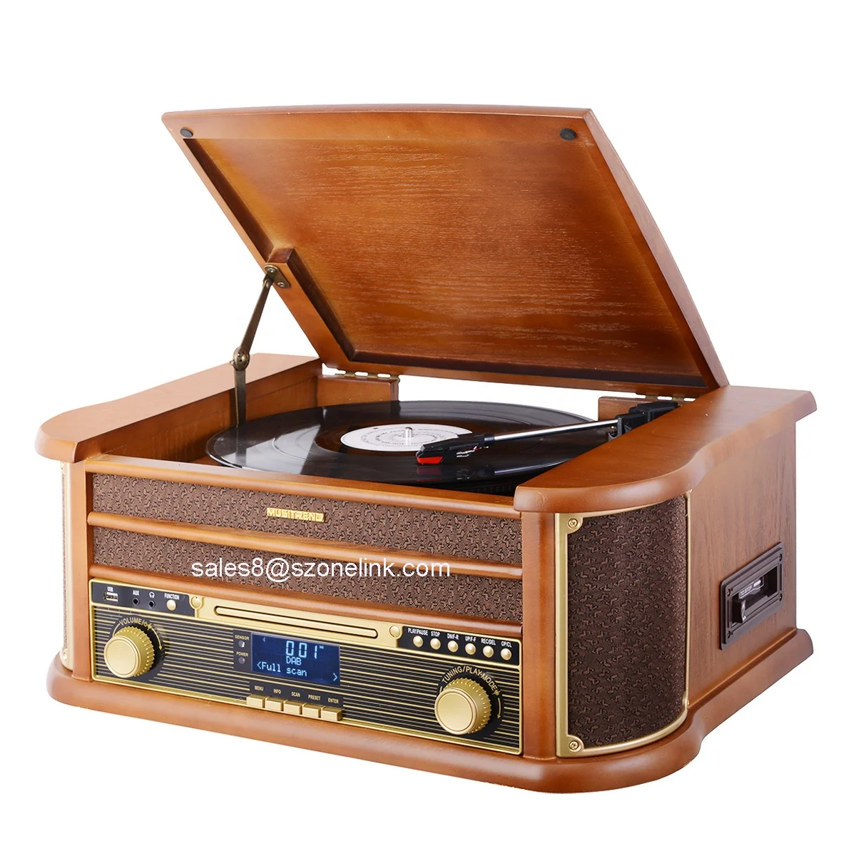 

Wooden nostalgic stereo record player vinyl turntables player with recording function