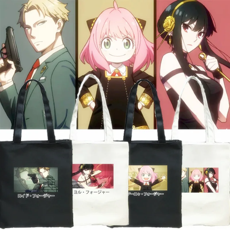 

2022 Cartoon Spy X Family Anime Shopping Bag Canvas Fabric Shoulder Bags Eco Bag Tote Reusable Stationery Students Book Package