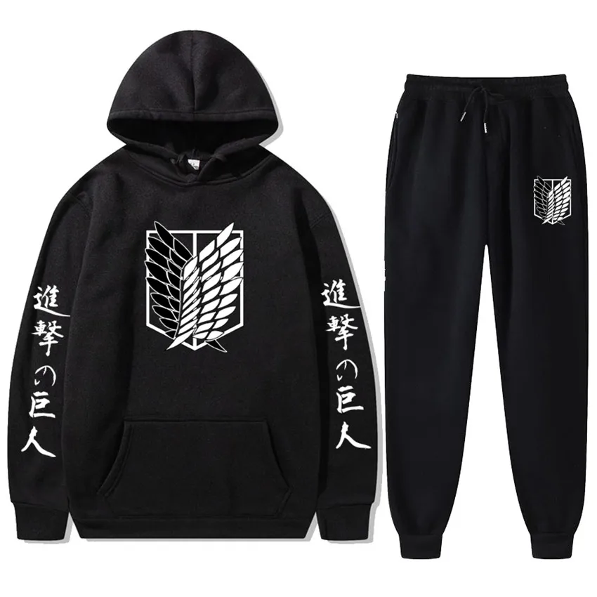 

Man Sweatshirts 2-piece Set Harajuku Anime Attack on Titan Hoodie+Pants Tracksuit Sportswear Pullover Jogge Suit Sudadera Coats