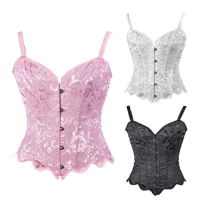 

Womens Floral Lace Boned Overbust Corset Bustier Lingeries Bodyshaper Top Vintage Tube Tops