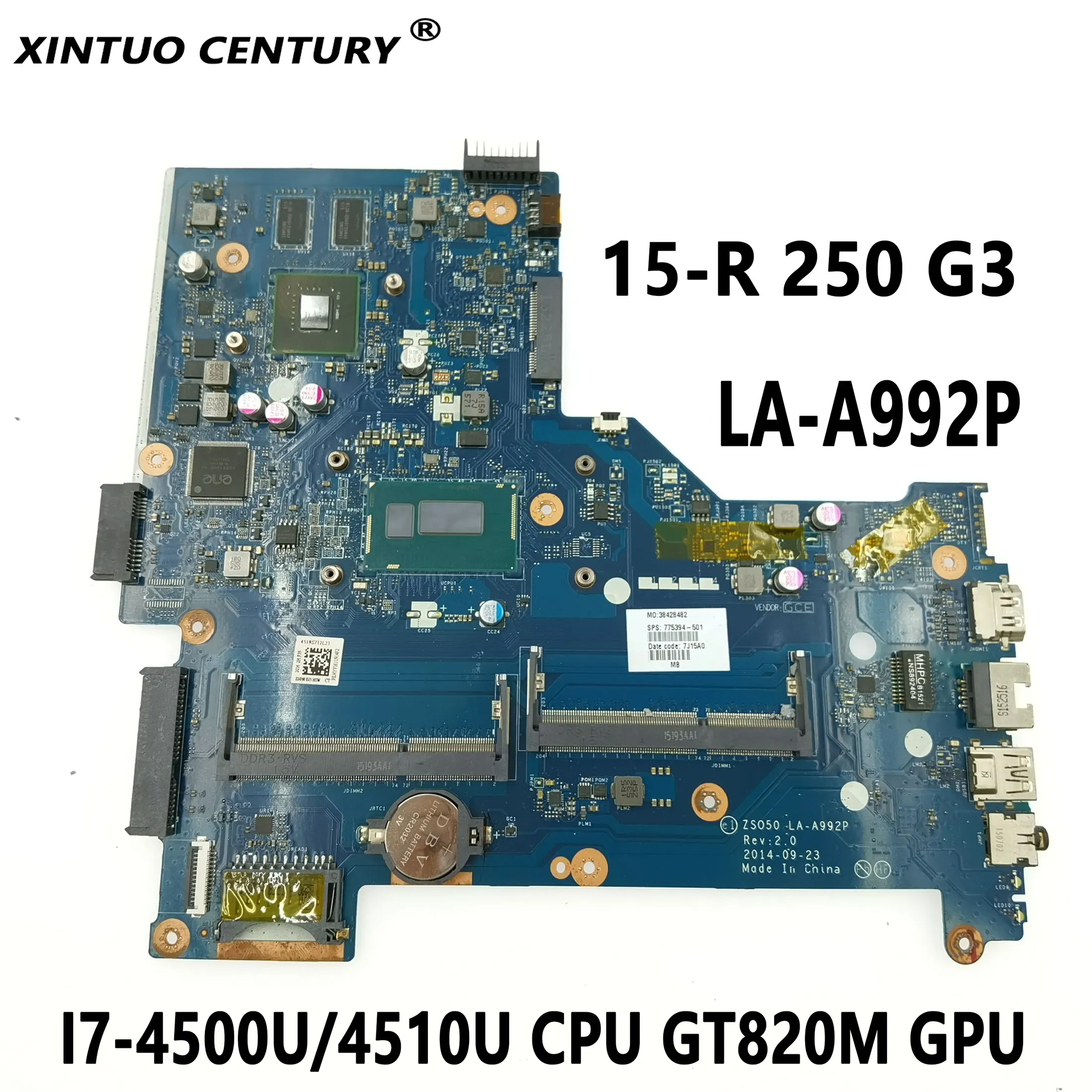 

Для ноутбука HP Pavilion 15-R 250 G3, материнская плата ZS050 LA-A992P DDR3L с зеркальным/4510U CPU GT820M GPU 100%, полностью протестирована
