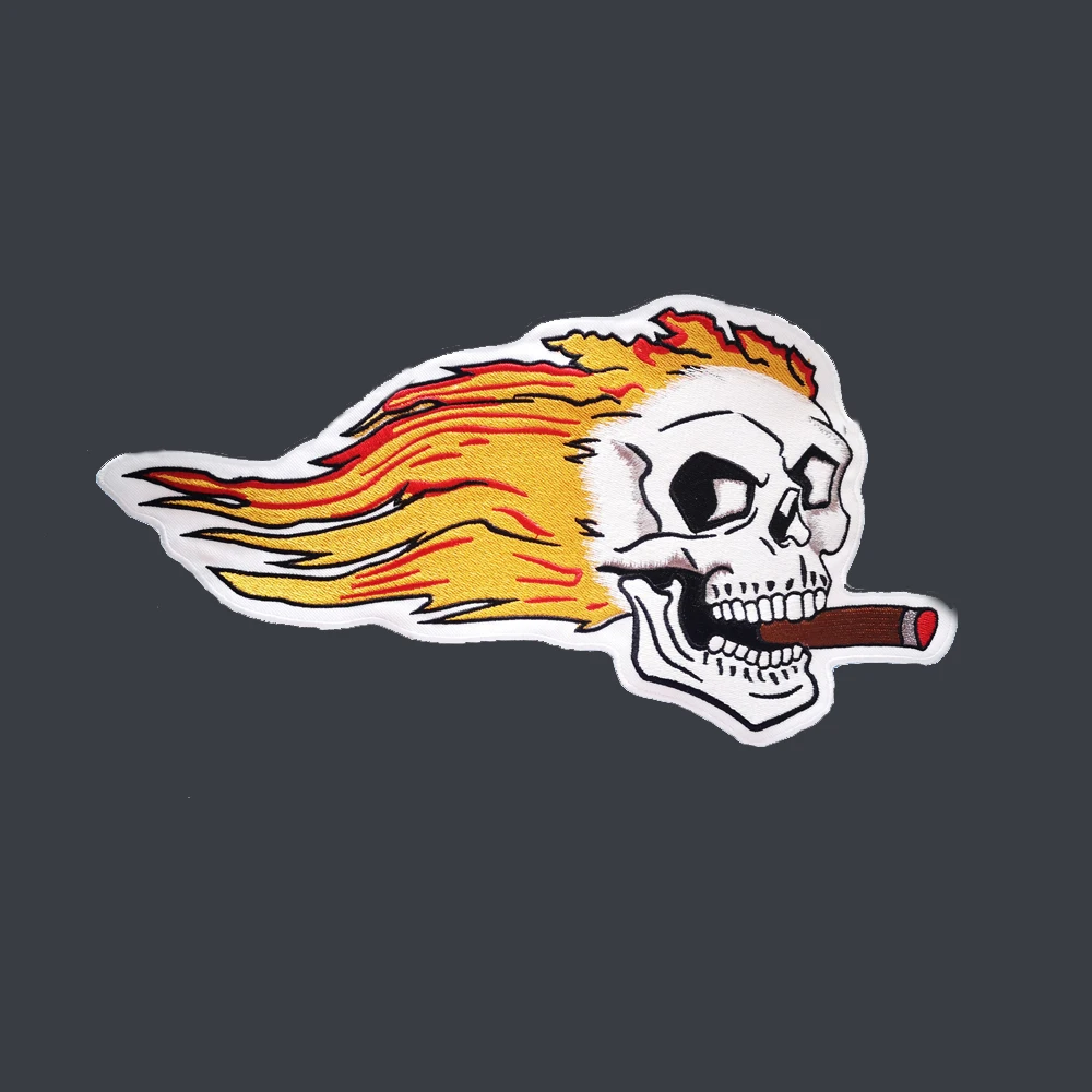 11,8 дюймовые большие нашивки с вышивкой огня для куртки, жилета на спине, мотоциклетного клуба, байкера, MC, вышивка с черепом, пламенем, сигары, рукоделие