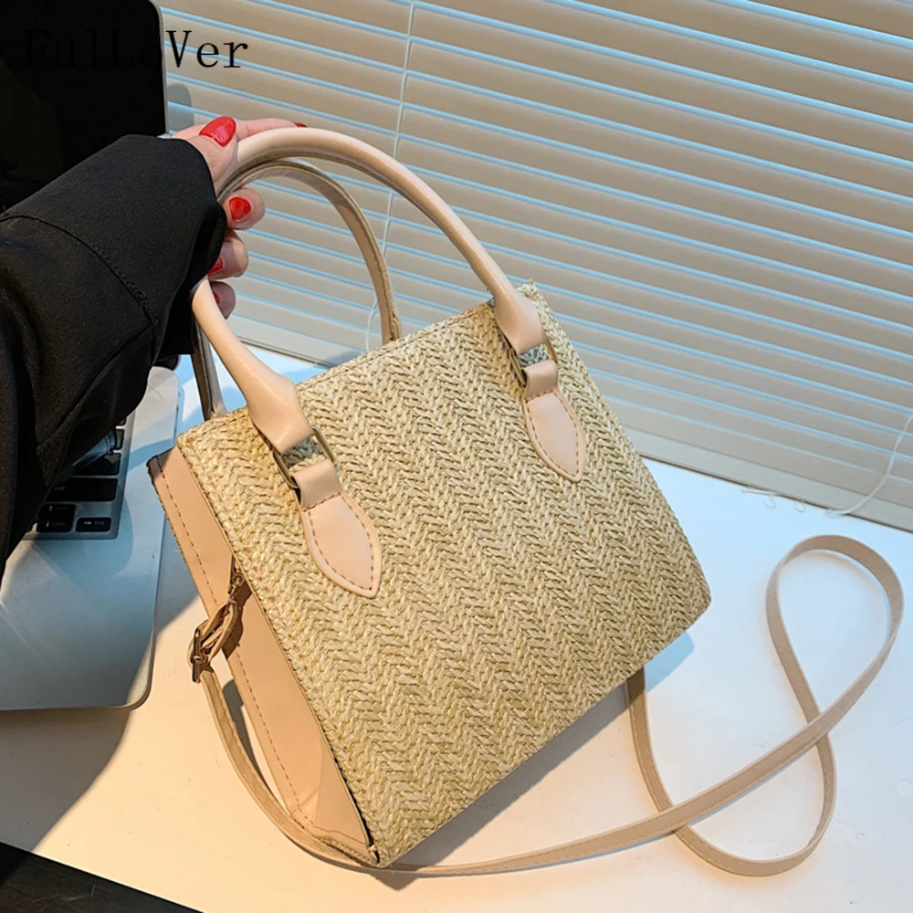 

Простая Сумка для женщин, новинка 2022, модные соломенные квадратные сумки на плечо, тканые сумки-мессенджеры, повседневные дизайнерские брен...