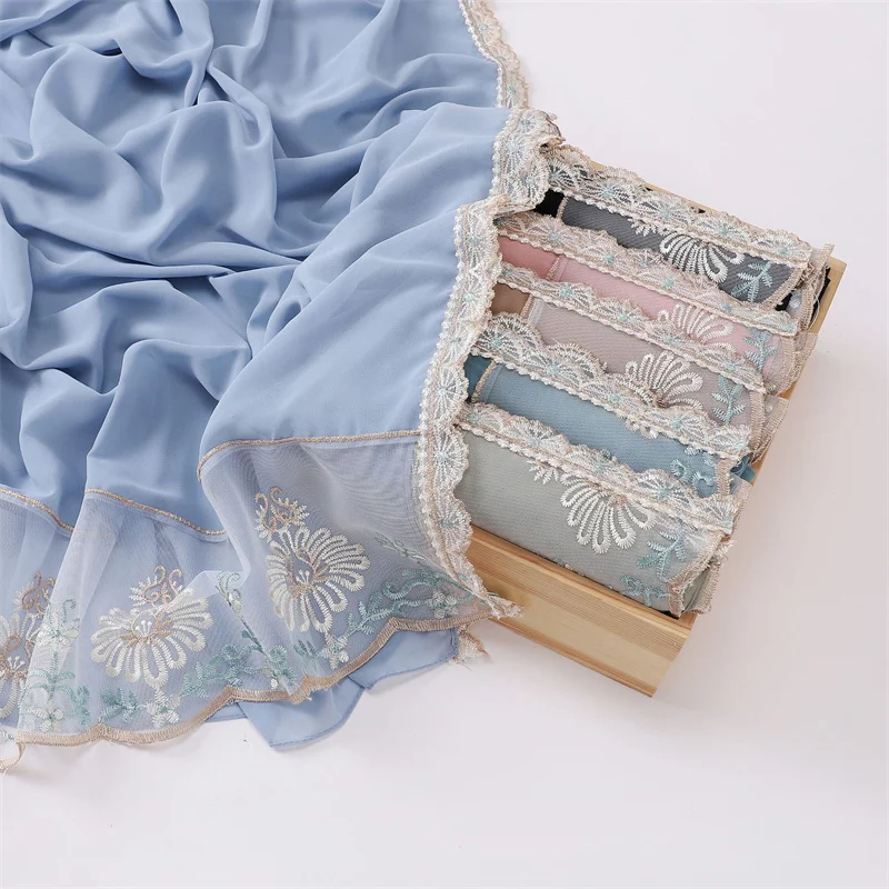 Однотонные кружевные вышитые цветочные Пузырьковые шифоновые шали высокого