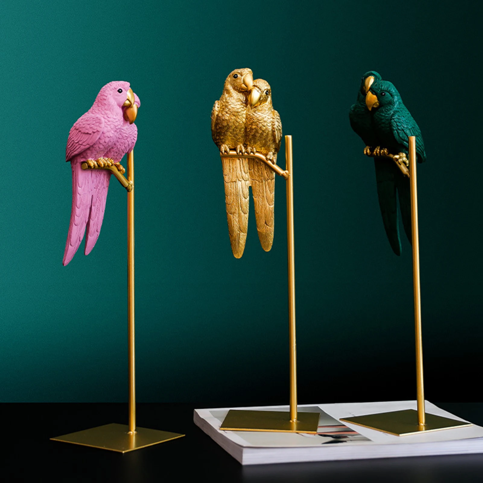 

Parrot Statue Ornament Couple Macaw Bird Perching On Table Top Stand Realistic Tropical Parrot Sculpture For Office Bookshelf