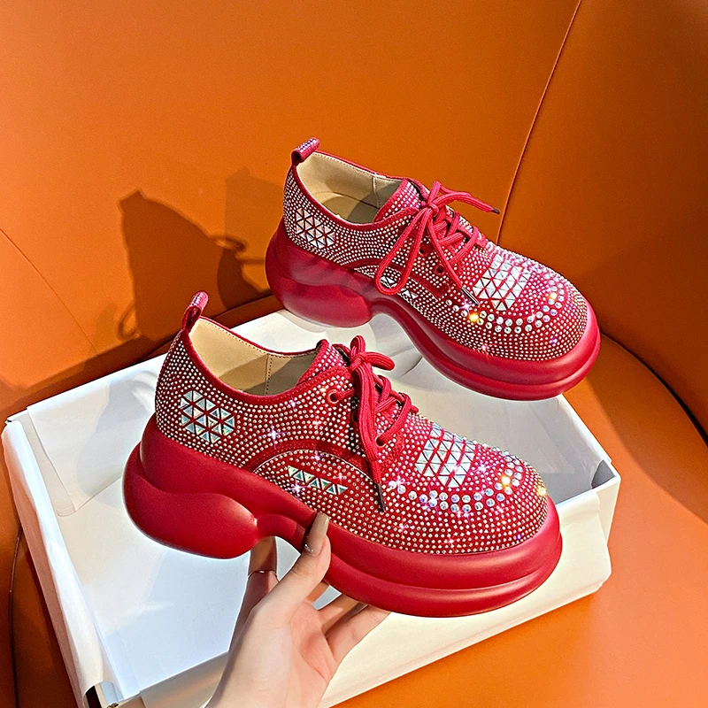 

Shoes for Women 2023 Fashion Summer Full Diamond Vintage Color Block Shoes Thick Sole Elevated Casual Shoes Women Sneakers