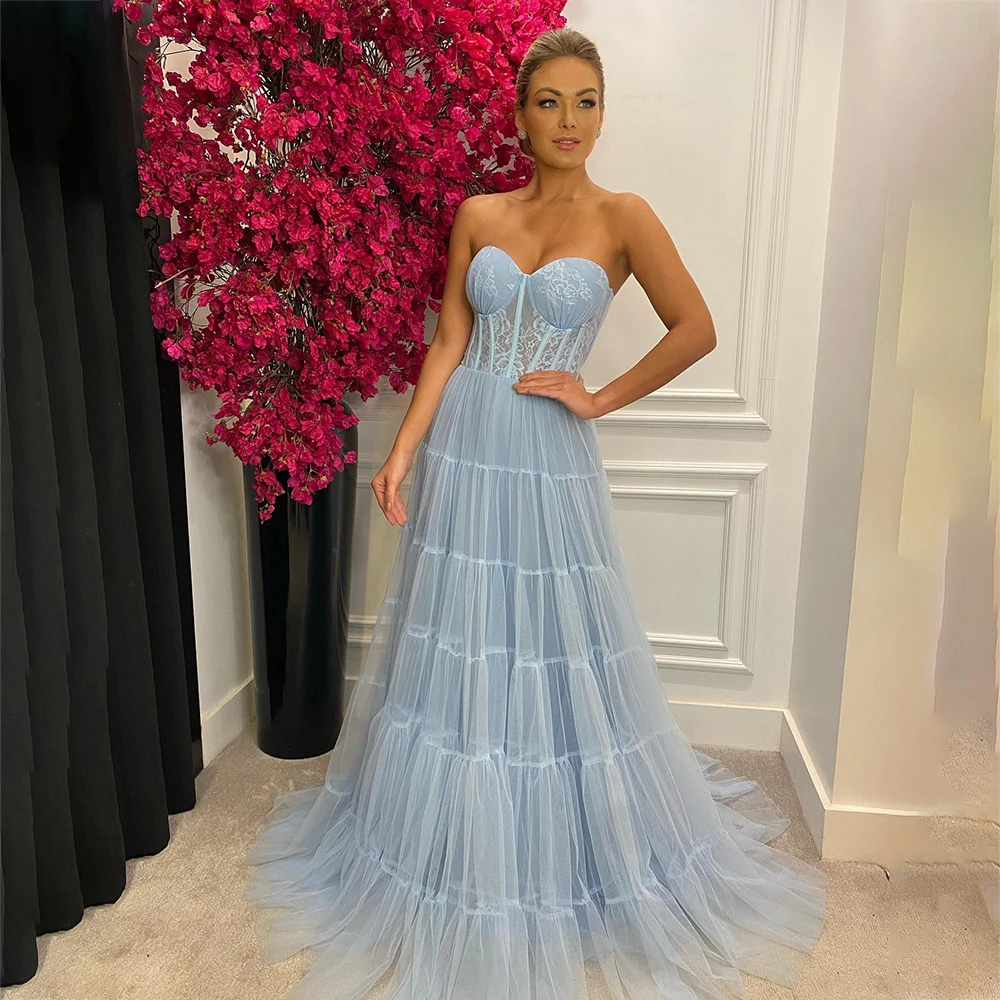 

Laxsesu Saudi Arabia Tulle Evening Dress 2022 Lace Appliques Charming Sleeves Side Split Formal Celebrity Wedding Party Dresses