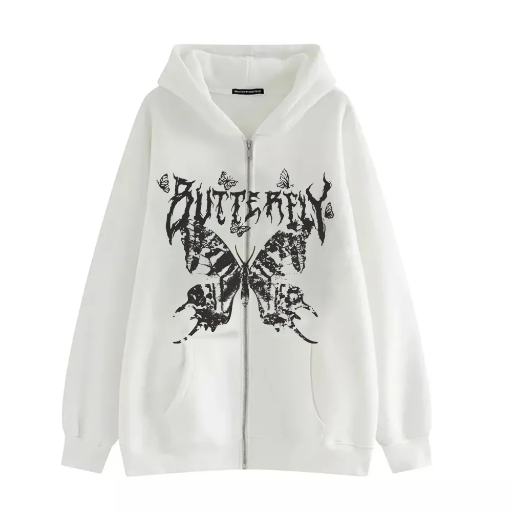 

2022 Gothic Butterfly Cardigan Sweater Women's Zipper Hoodie Autumn and Winter Fleece Loose Ladies Coat