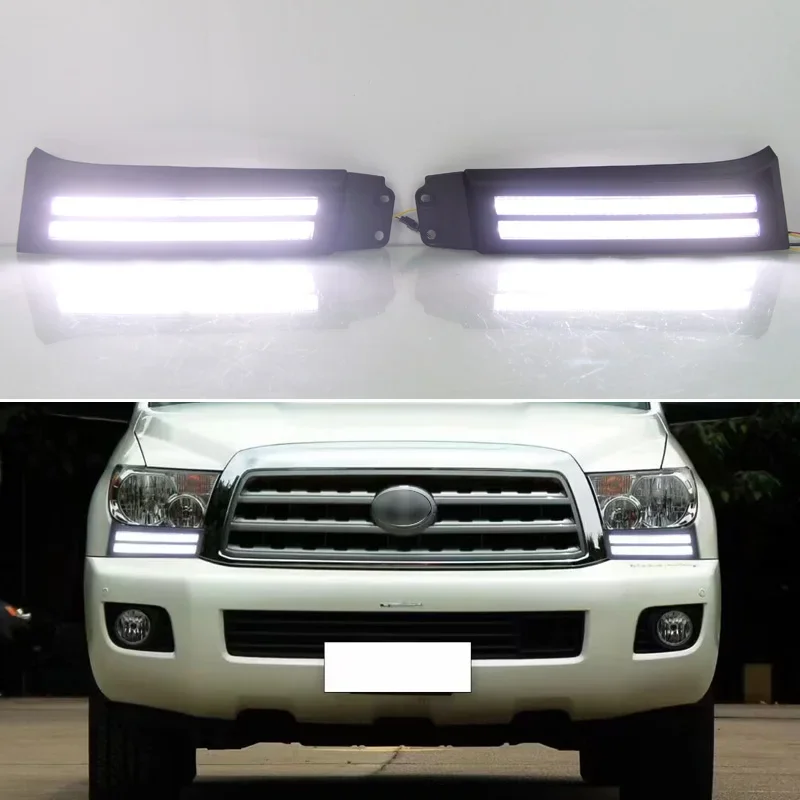 Светодиодные дневные фонари DRL для Toyota Sequoia 2008-2017 динамические желтые указатели