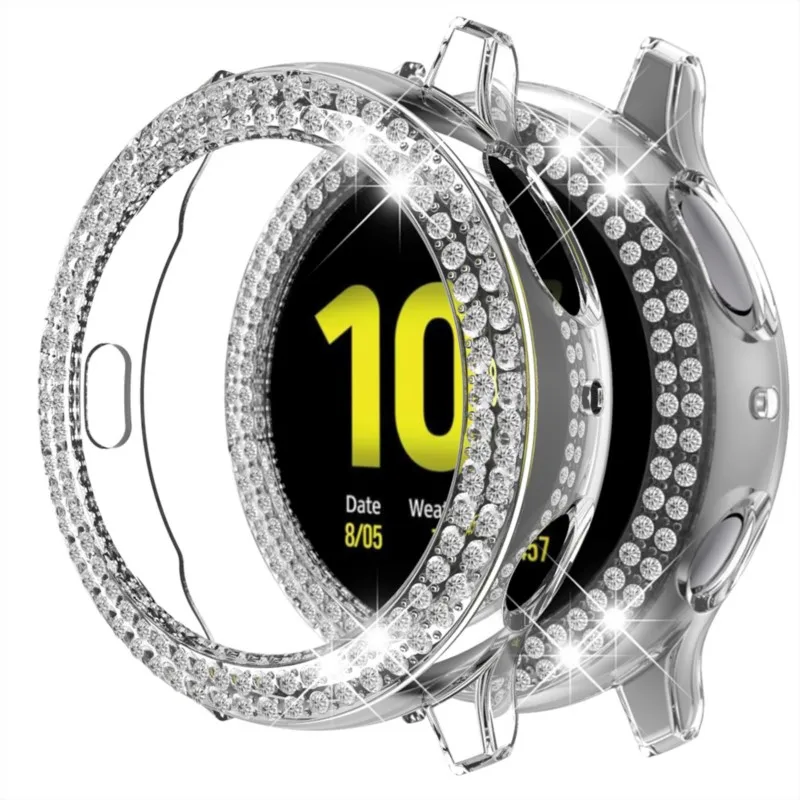 

Watch Case for Samsung Galaxy Watch Active 2 44mm 40mm Luxury PC Two Rows Rhinestone Cover Active2 Lightweight Bumper Hard Frame